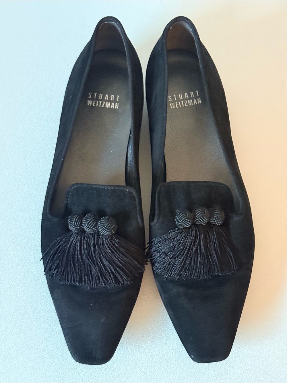 Stuart Weitzman Tasstrio Suede Black Square Tassel Loafer Slip On Whimsical - Picture 3 of 15